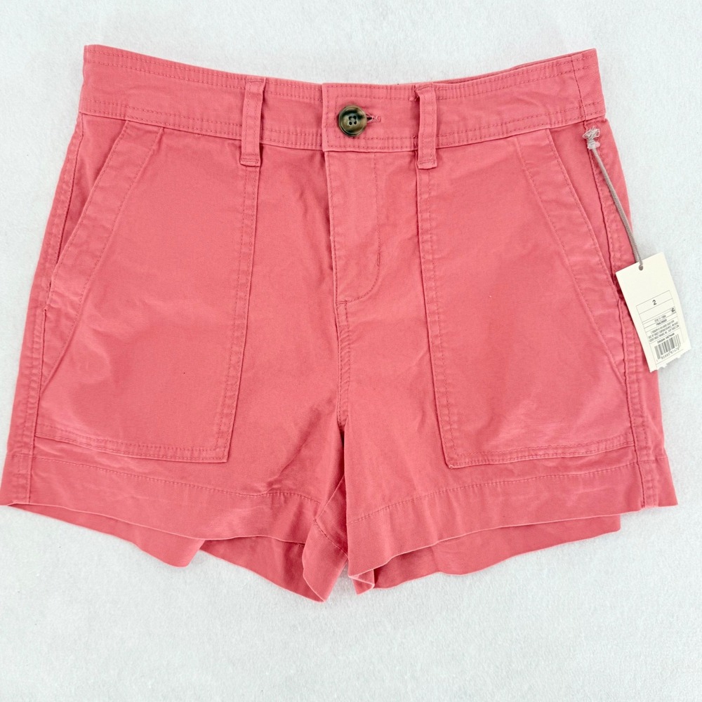 Womens Coral Pink Cargo Carpenter Utility Stretch Shorts High Rise Size 2 NEW